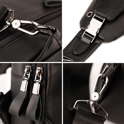Hebetag Leather Sling Bag Hiking Daypack for Men Women Outdoor Travel Camping Fishing Crossbody Shoulder Chest Pack Daypack Small Black