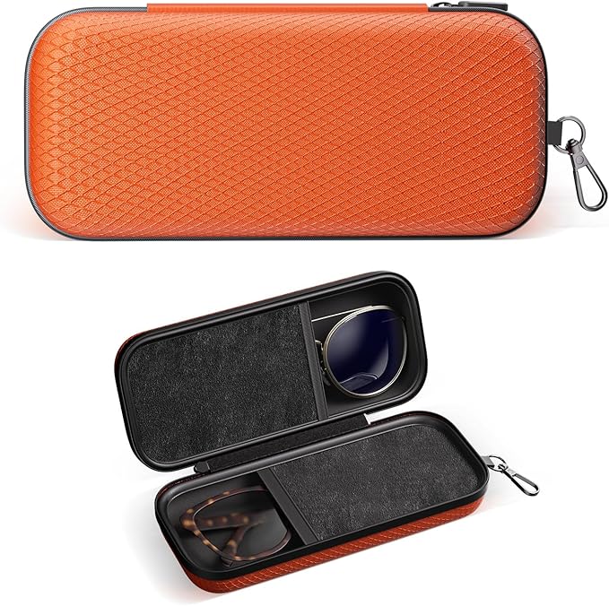 Double Eyeglasses Case Dual Sunglasses Case Hard Shell Glasses Case with Clip Metal Carabiner Travel