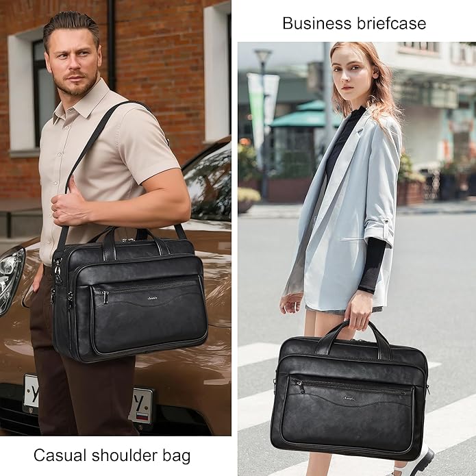 Shrrie Leather Laptop Bag Fits 17 to 17.3 Inch for Men and Women,Vintage Business Briefcase Laptop Messenger Work,Travel