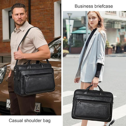 Shrrie Leather Laptop Bag Fits 17 to 17.3 Inch for Men and Women,Vintage Business Briefcase Laptop Messenger Work,Travel