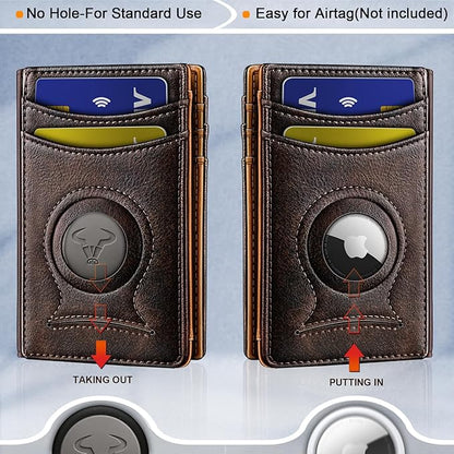 BULLIANT Men Airtag Wallet,Slim Wallet Money Clip Card Holder Magnetic Closure 12 Cards in Front Pocket RFID Blocking