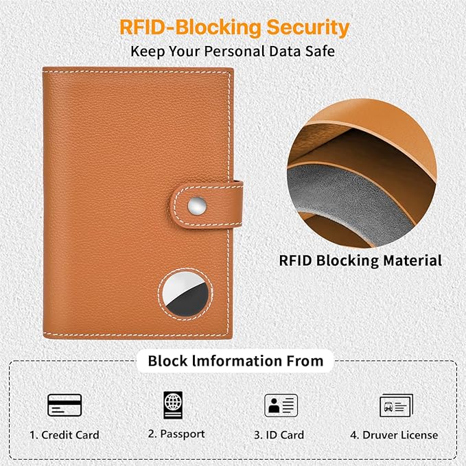 Genuine Leather Passport Holder for Travel, RFID Blocking Passport Wallet with Tracker Holder, Slim Passport Cover Travel Wallet for Women Men, Airport Essentials (Brown)