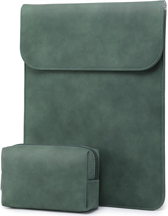 HYZUO 13.3-14 Inch Laptop Sleeve Case for MacBook Pro 14 M5/M4/M3/M2/M1 Pro/Max A3426 A3427 2026-2021, 13.3" MacBook Air/Pro, 13.5-13.8 Surface Laptop, HP Envy 13, Faux Suede Leather, Midnight Green