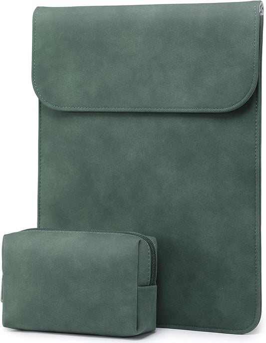 HYZUO 13.3-14 Inch Laptop Sleeve Case for MacBook Pro 14 M5/M4/M3/M2/M1 Pro/Max A3426 A3427 2026-2021, 13.3" MacBook Air/Pro, 13.5-13.8 Surface Laptop, HP Envy 13, Faux Suede Leather, Midnight Green