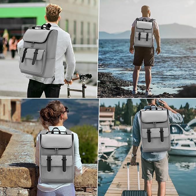 Vintage Laptop Backpack for Men and Women, 15.6 Inch, Waterproof, Business Travel Daypack for Work, Office, College (6608 grey)