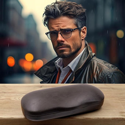 MyEyeglassCase Men's Medium Glasses Case - Classic Eyeglasses Hard Shell Holder, Elegant Easy Open Lip with Pouch and Cloth