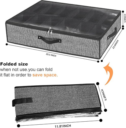 homyfort Under Bed Shoe Storage Organizer for Closet Fits 24 Pairs-Sturdy Underbed Shoe Storage Box Bins,Set of 2 (Linen-like Black)