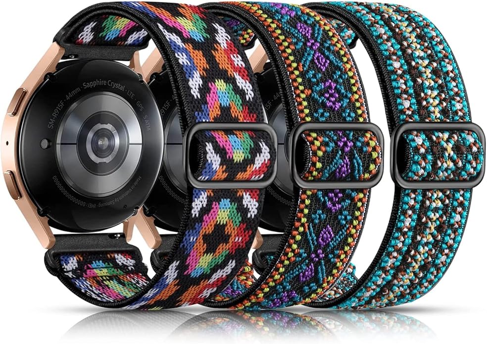 Lerobo Elastic Bands Compatible with Samsung Galaxy Watch 8 7 6 5 4 40mm 44mm/Galaxy Watch 8 Classic 6 4 Classic 43mm 47mm 42mm 46mm/5 Pro Band 45mm/Active 2,3 Pack 20mm Adjustable Nylon Sport Band
