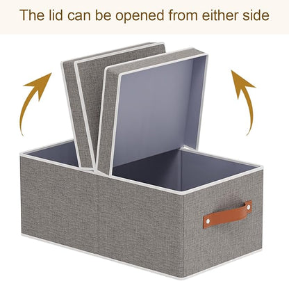 3-Pack Storage Boxes, Foldable Blanket Basket with Detachable Lid, Linen Closet 0rganizers with Double Handles, Collapsible Cubes for Organizing, Grey, 18.5 x 11 x 7.9 in