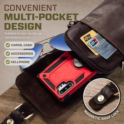 Hengwin Leather Crossbody Phone Purse for Men, Belt Pouch with Multi Pockets, Fits for 6.7" Smartphones, Small Messenger Bag Cell Phone Belt Holster Waist Bag for Travel, Hiking, Daily Use (Coffee)