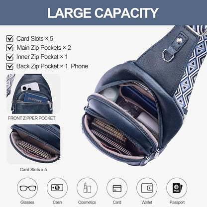 Anti Theft Crossbody Bags for Women Travel Chest Sling Bag Leather RFID Purse Fanny Pack Blue