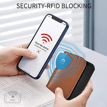 Women Small Wallet RFID Blocking Slim Wallet with Coin Pocket Tri-Fold Credit Card Holder with ID Window and Keychain(Brown＆Black)