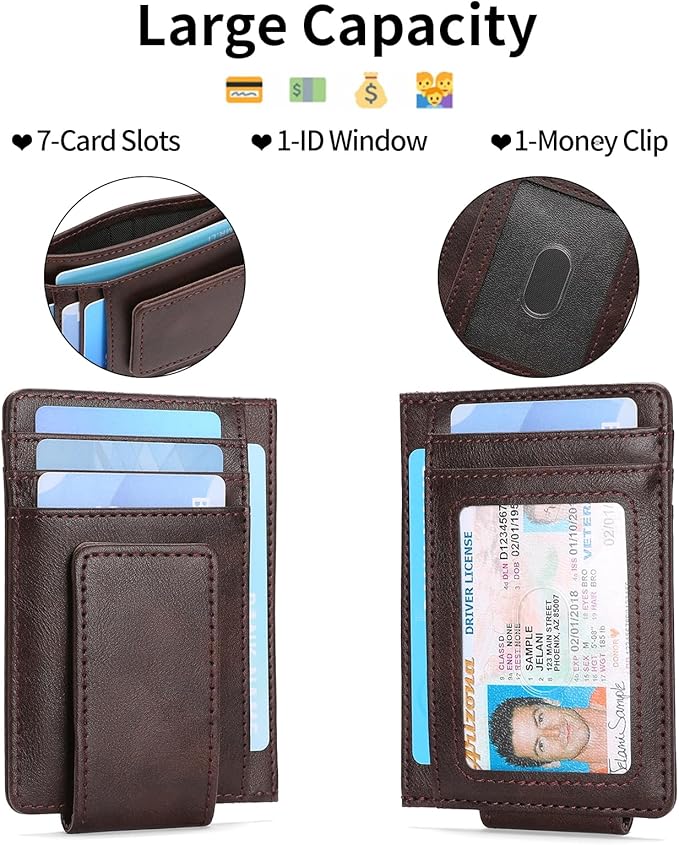 Magnetic Closure Slim Wallet for Men Leather RFID Blocking Minimalist Front Pocket Money Clip Wallet Credit Card Holder