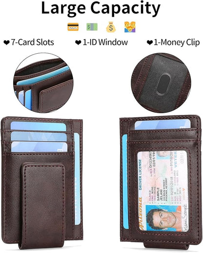 Magnetic Closure Slim Wallet for Men Leather RFID Blocking Minimalist Front Pocket Money Clip Wallet Credit Card Holder