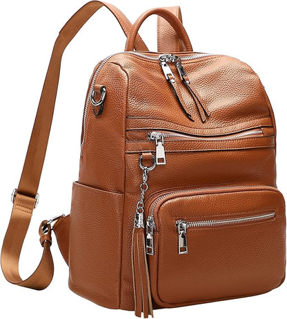 ALTOSY Genuine Leather Backpack Purse for Women Large Shoulder Bag With Laptop Compartment Multiple Pockets(S106 Brown)