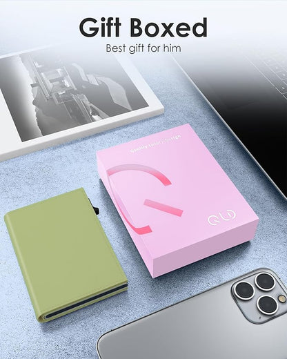 QLD RFID Wallet Women - Small Slim Trifold Wallet Anti-Theft Pop up Card Holder, Minimalist, Ultra Thin, Front Pocket, Premium Leather, 9-11 Cards Capacity | ID Window | Cash Slot