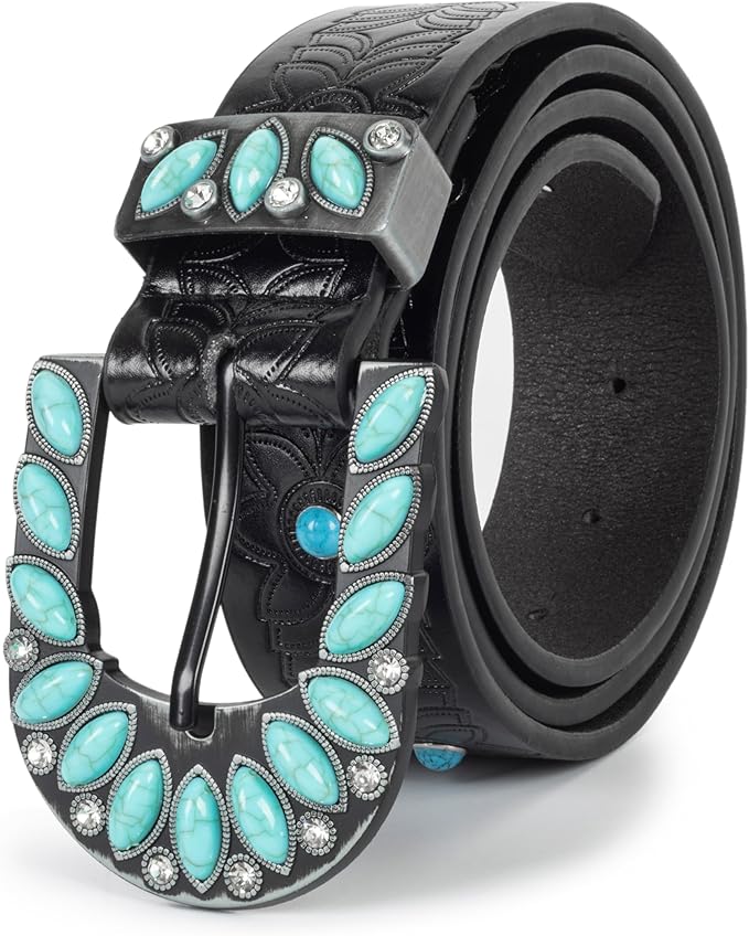 INOGIH Adjustable-Vintage-Western-Cowboy-Belt Women Men - Cowboy-Style Engraved-Buckle Belt for Jeans Pants Dresses