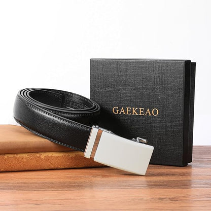 GAEKEAO Mens Belt Leather 1 3/8" - Micro-Adjust Buckle Ratchet Belts for Men Dress Casual to Formal Trim to Fit with Gift Box