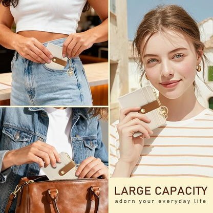 Jogjam Small Ladies Wallet, Rfid Slim Thin Compact Credit Card Women Wallet, PU Leather Bifold Cash Wallet, Zipper Coin Pocket & ID Window, Female Gifts Beige and Caramel