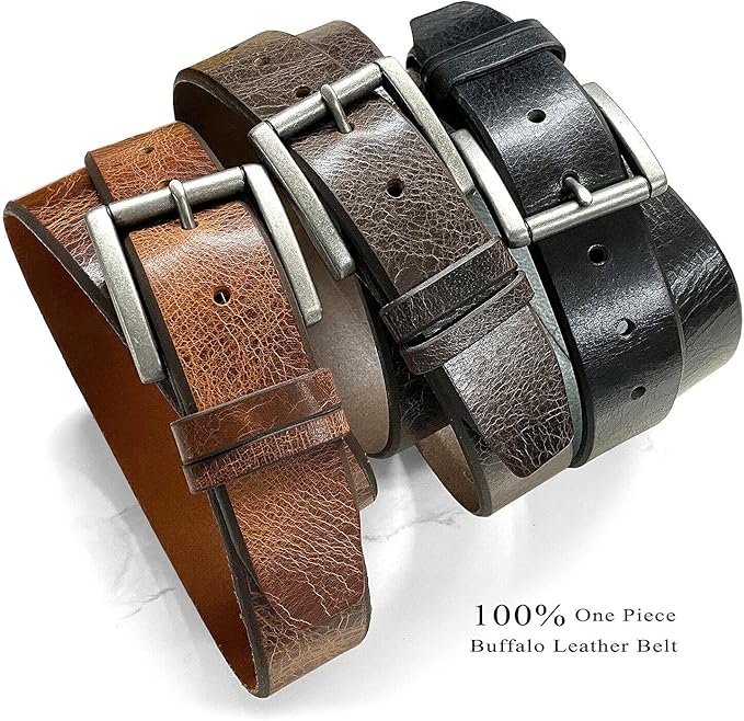BS304 Genuine Full Grain Vintage Leather Belt Strap or Belt with Buckle_1-1/2"(38mm) wide