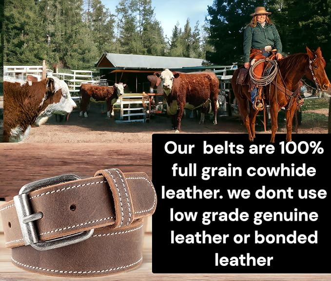 Men's Casual Full Grain Classic Leather Dress Belt For Jeans,1.5" Wide, USA