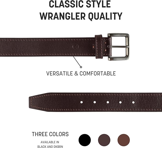 Wrangler Men’s Leather Belt, Country Casual Every Day Belt for Jeans