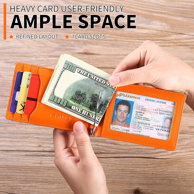 Wallets for Men Slim Leather Money Clip Mens - RFID Blocking Front Pocket Bifold Wallet Credit Card Holde
