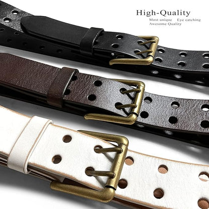 Ben Antique Twin Roller Buckle Vintage One-Piece 100% Leather Jean Belt 1-1/2" Wide