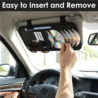 Tyqour Car CD Holder Case PU Leather Vehicle Sun Visor Organizer DVD Storage Holder for Car Visor Case with 8 Storage Sleeves Black