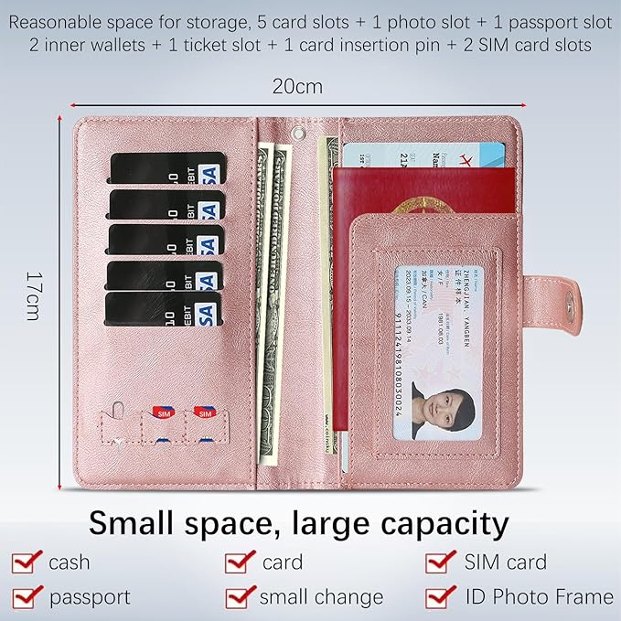 Passport Holder for Travel Essentials, RFID Blocking PU Leather Wallet Cover with Wristlet Strap Magnetic Closure Passport Book Holders Case for Women and Men, Rose Gold