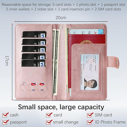 Passport Holder for Travel Essentials, RFID Blocking PU Leather Wallet Cover with Wristlet Strap Magnetic Closure Passport Book Holders Case for Women and Men, Rose Gold