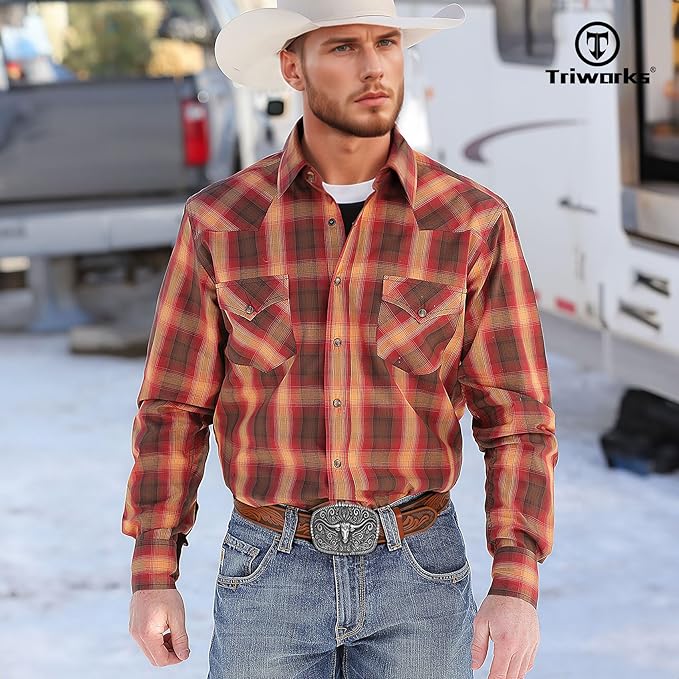 TRIWORKS Western Belt for Men Women Cowboy Engraved Belt Western Buckle Embossed Leather Belt
