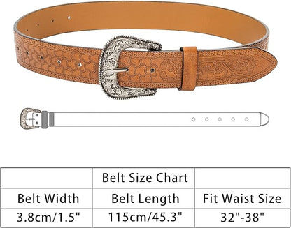 INOGIH Adjustable-Vintage-Western-Cowboy-Belt Women Men - Cowboy-Style Engraved-Buckle Belt for Jeans Pants Dresses