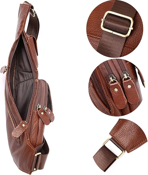 KPYWZER Vintage Leather Sling Bag Backpack for Men Crossbody Shoulder Chest DayPack Backpacks