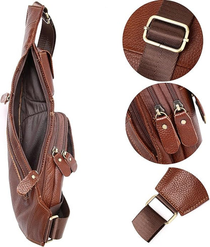 KPYWZER Vintage Leather Sling Bag Backpack for Men Crossbody Shoulder Chest DayPack Backpacks