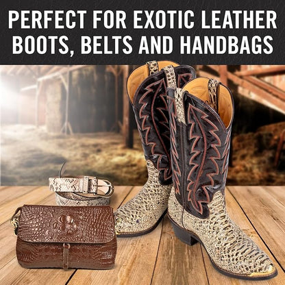 Exotic Leather Conditioner for Boots — 3-in-1 Cleaner, Conditioner & Protectant for Ostrich, Python, Lizard, Caiman & Snakeskin, Leather Boot Care Kit for Cowboy Boots, 8 fl oz Spray, Made in USA