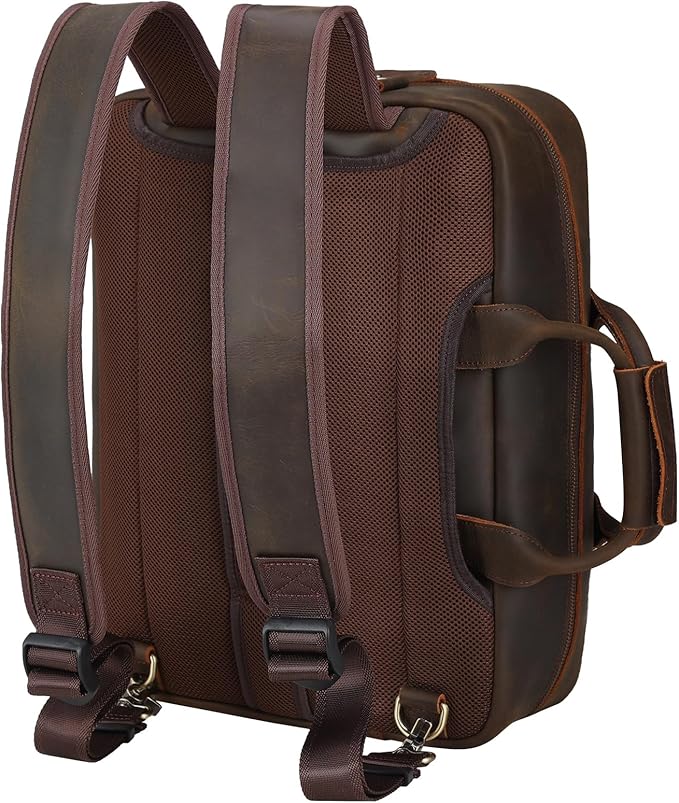 TIDING Men's Leather Convertible Backpack 15.6 Inch Laptop Briefcase Messenger Bag Work Business Travel Rucksack
