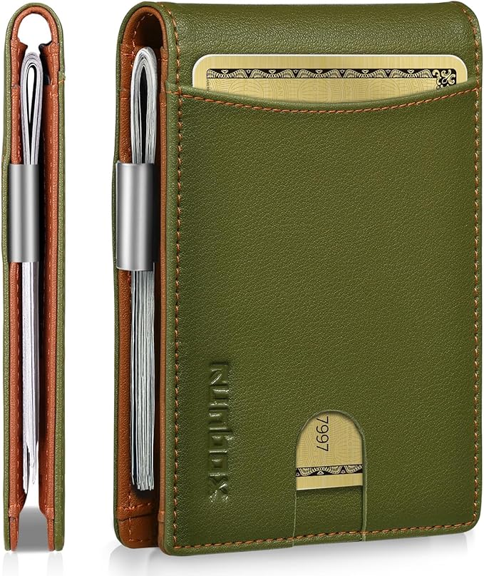RUNBOX Slim Money Clip Wallets for Men RFID Blocking 11 Card Holder Minimalist Small Leather Bifold Men's Front Pocket Wallet Gift Box