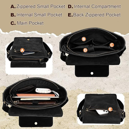 Leathario Crossbody Bag for Men Genuine Leather Small Messenger Shoulder Purse Side Vintage Satchel for Work Travel Daily