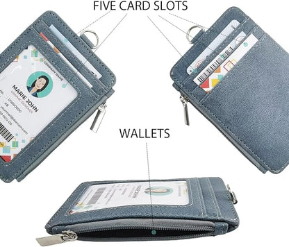bolimoss Pink Lanyards for Id Badges, Vertical Pu Leather ID Badge Card Holder Wallet with 1 Clear ID Window, 4 Credit Card Slots, 1 Cash Coin Slot,Detachable Wristlet & Neck Lanyard, Ring Key Chain