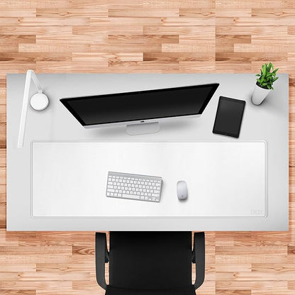 Cacoy Leather Desk Blotter Pad, 47.2" x 15.7" Oversized Mouse Pad XXL, Extended Computer Mouse Mat, Desk Writing Pad for Office, Home, Gaming (White)