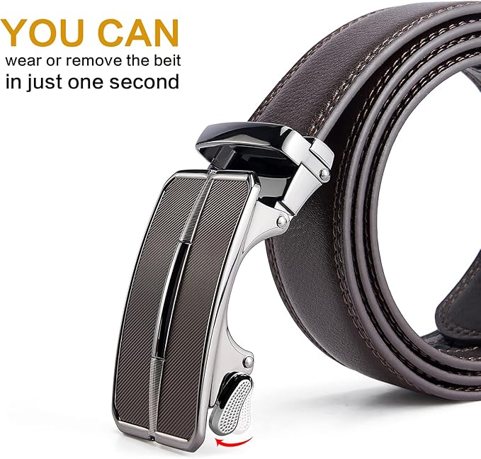 BOSTANTEN Mens Belt Leather Ratchet Belt For Men Dress and Casual with Adjustable Buckle, Trim to Fit