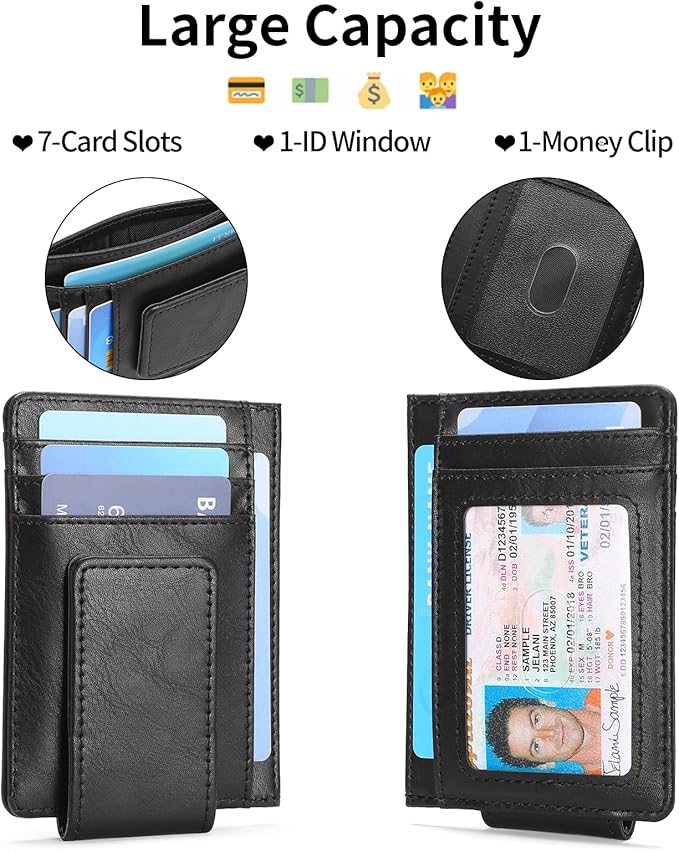 Magnetic Closure Slim Wallet for Men Leather RFID Blocking Minimalist Front Pocket Money Clip Wallet Credit Card Holder