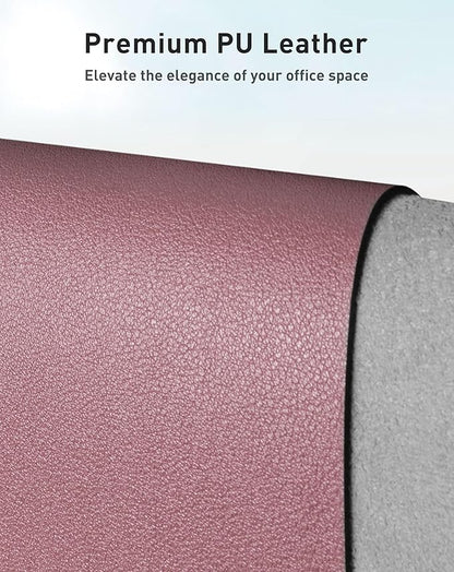 Aothia Faux Leather Desk Mat - Large Mouse Pad, Non-Slip PU Leather Blotter, Waterproof Writing Surface for Office and Home (Dark Pink, 63" x 17")