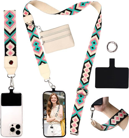 FUVLIFE Phone Lanyard Crossbody Wrist Strap, Adjustable Clip and Go Strap for Phone with Wallet Crossbody, Phone Strap with Zippered Pouch, Universal Hands-Free for All Cell Phone