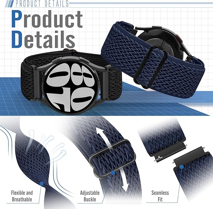 18mm Quick Release Elastic Nylon Band Compatible with Garmin Venu 4 41mm/3S 41mm/Venu 2S/Vivoactive 4S/Vivomove 3S/Active S/Forerunner 265S(42mm)/255S/Fossil Women's Gen 6 42mm/5E 42mm Women Men