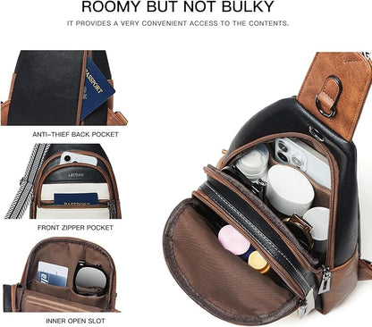 LATMAP Sling Bag For Women Faux Leather Small Casual Daypack Backpack Fanny Pack Crossbody Chest Bags Purse