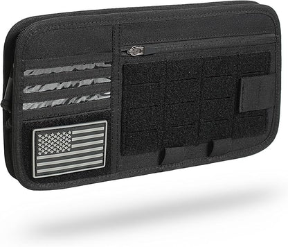 Heavy Duty Molle Car Sun Visor Organizer - Tactical Car Accessories with Zipper Visor Storage Pouch,Glasses Clip and Card Sleeve Pocket, Multi-Pocket Visor Organizer Storage Pouch for Cars SUVs Trucks