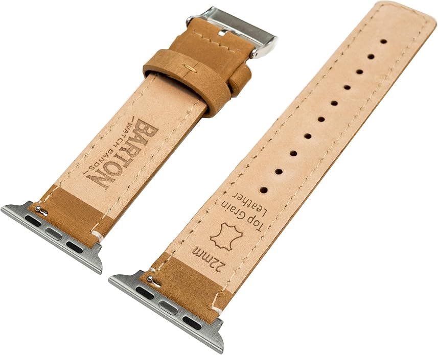 BARTON WATCH BANDS - Top Grain Leather Watch Bands Compatible with Apple Watch Models - 1, 2, 3, 4, 5, 6, 7, 8, 9, 10, SE, Ultra & Ultra 2