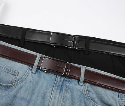 2 Pack Ratchet Belt 1 3/8", Mens leather Dress Belt in Gift Set Size 28"-62" Adjustable waist Trim to Fit